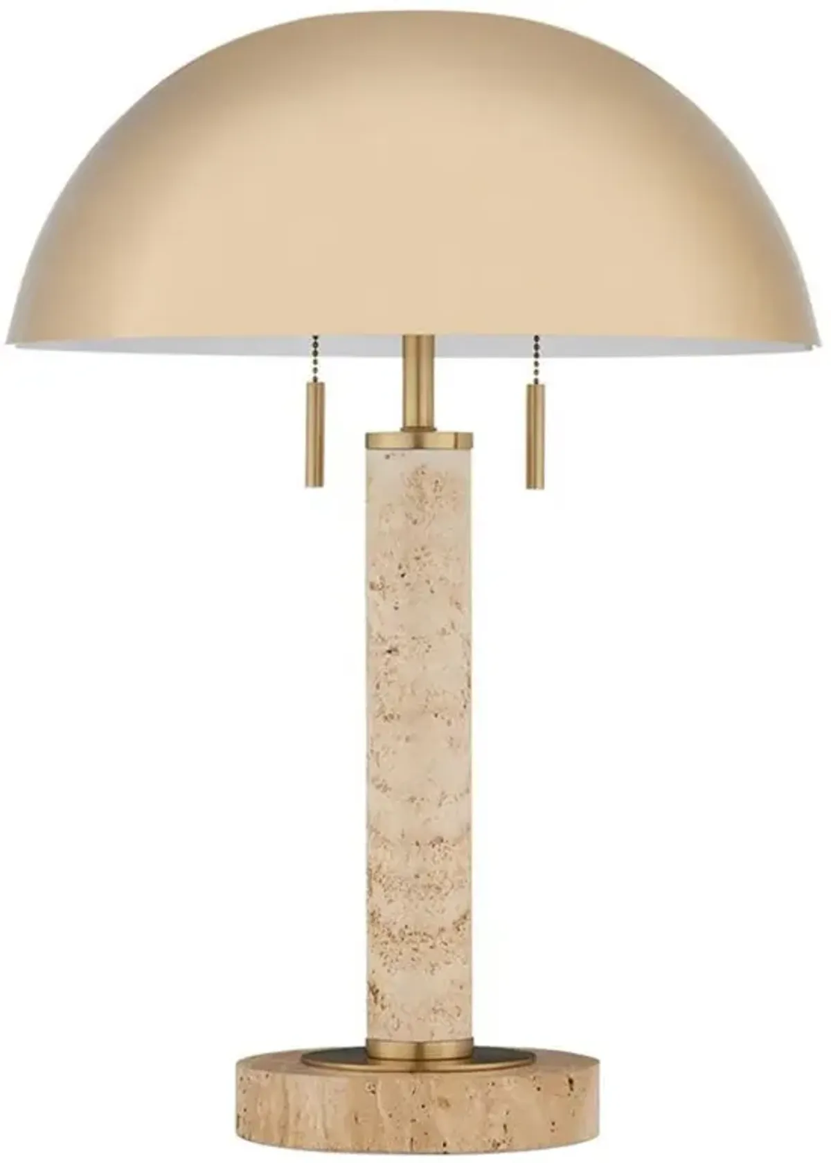 Shiloh Mid Century Beige Travertine Brass Table Lamp