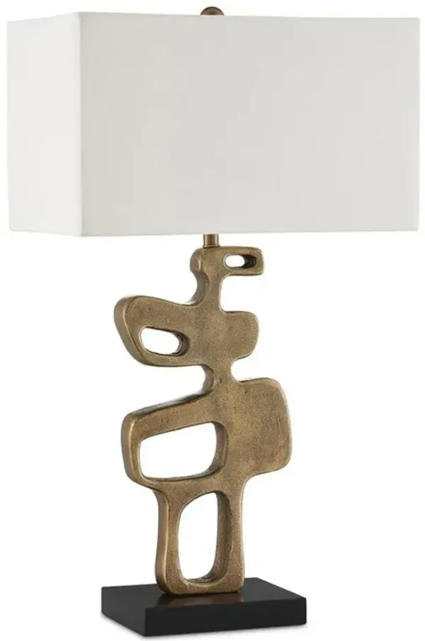 Meldi Mid Century Modern Antique Brass Aluminum Granite Base Table Lamp