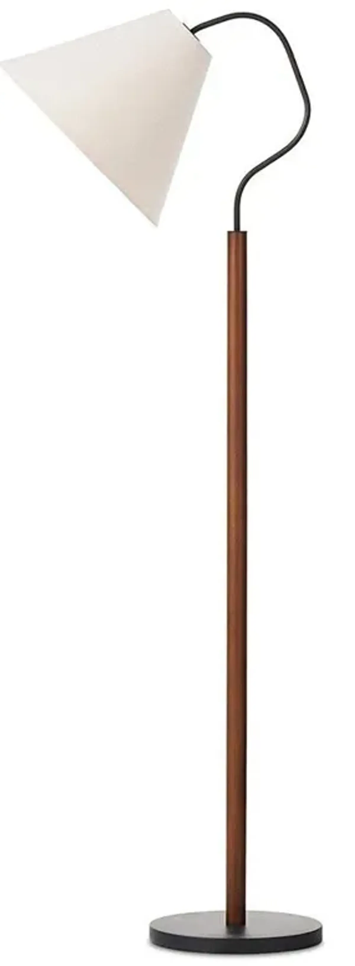 Fia Powder Coated Black Iron Brown Wood Natural Linen Shade Floor Lamp