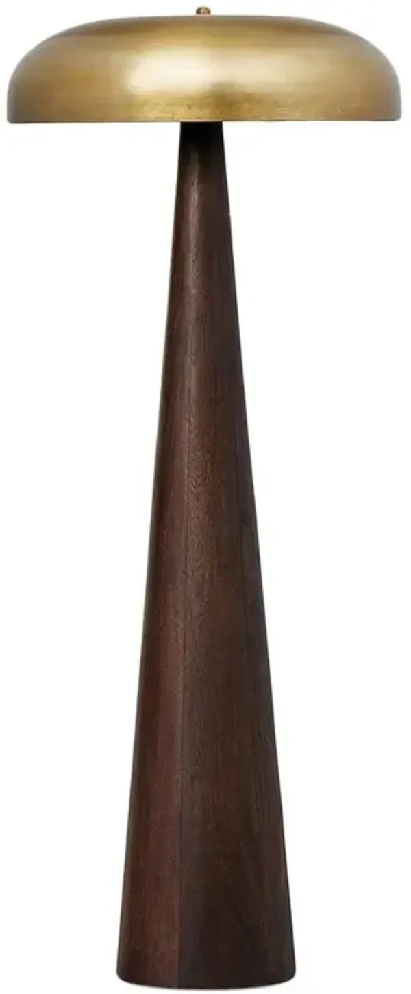 Fawn Mid Century Modern Russet Mango Wood Aged Brass Shade Floor Lamp