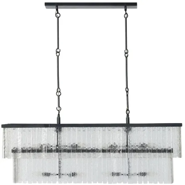 Fiora Industrial Loft Antiqued Iron Textured Glass Linear Chandelier