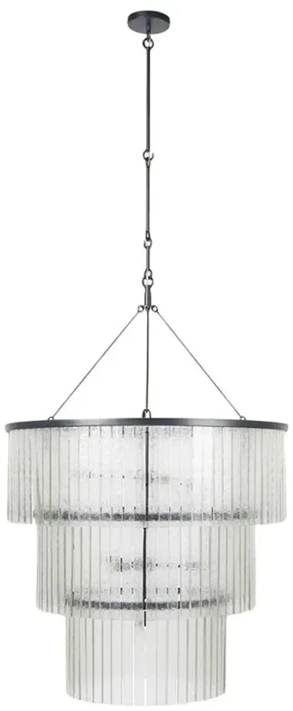 Fiora Industrial Loft Antiqued Iron Textured Glass Cascading Chandelier