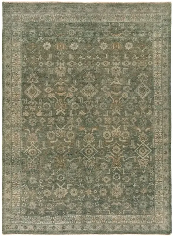 Franchesca French Country Green Wool Oushak Patterned Hand Knotted Rug - 9'x12'
