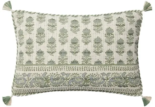 French Country Sage Cotton Down Fill Decorative Lumbar Pillow - 13x21