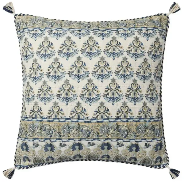 French Country Blue Cotton Down Fill Decorative Throw Pillow - 22x22