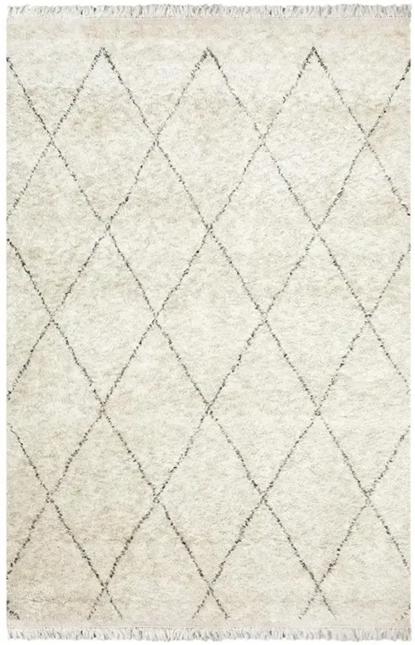 Sanaya Moroccan Linen Beige Wool Diamond Patterned Hand Knotted Rug - 3'x5'