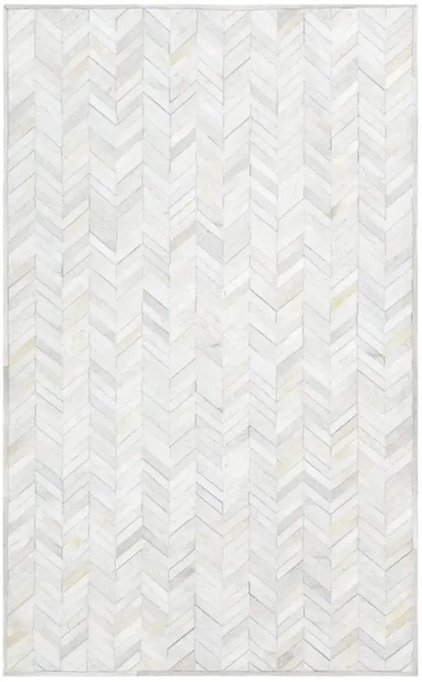 Kimberly Modern White Buff Leather Geometric Patterned Rug - 3'x5'
