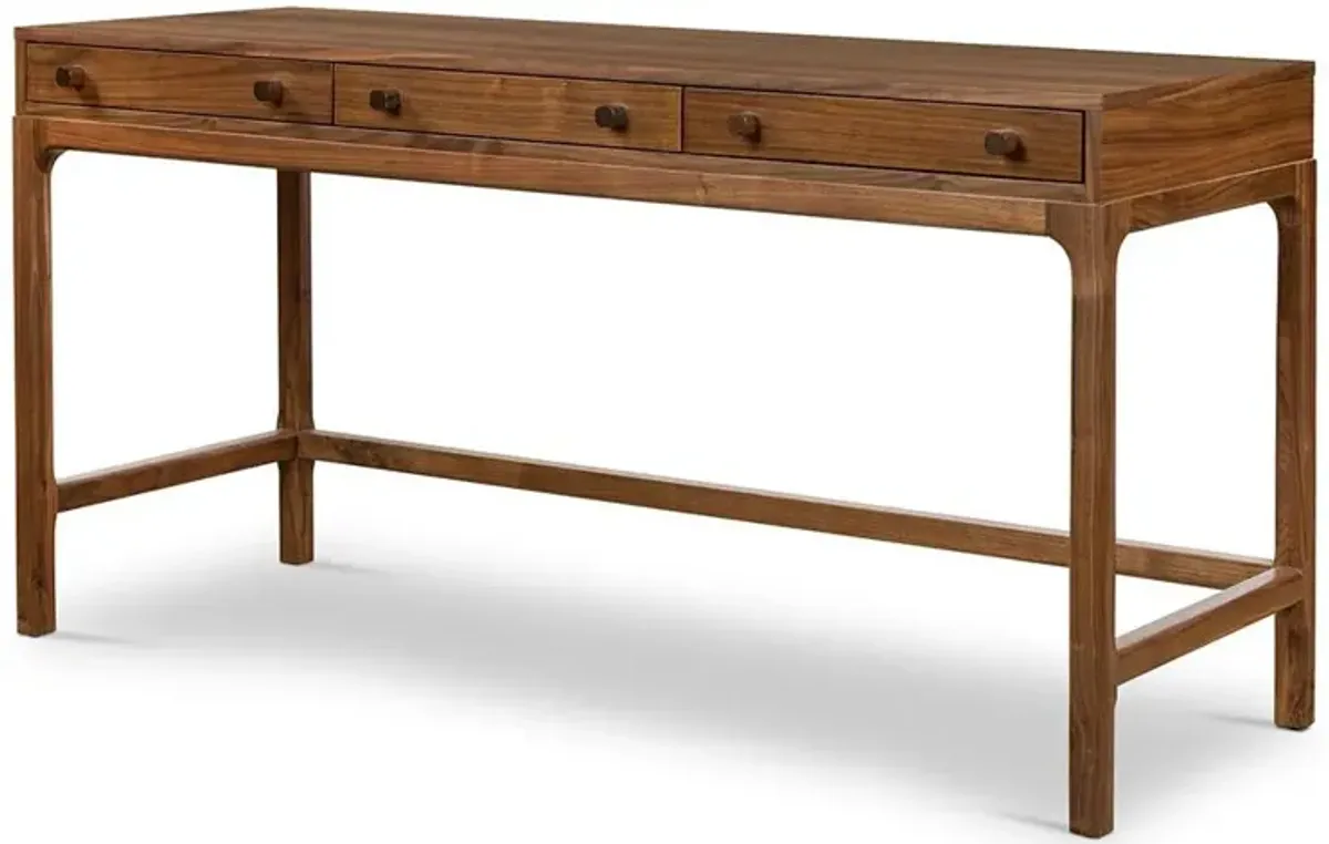 Nery Mid Century Modern Brown Walnut Wood Rectangular Office Desk