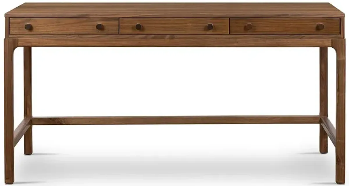 Nery Mid Century Modern Brown Walnut Wood Rectangular Office Desk