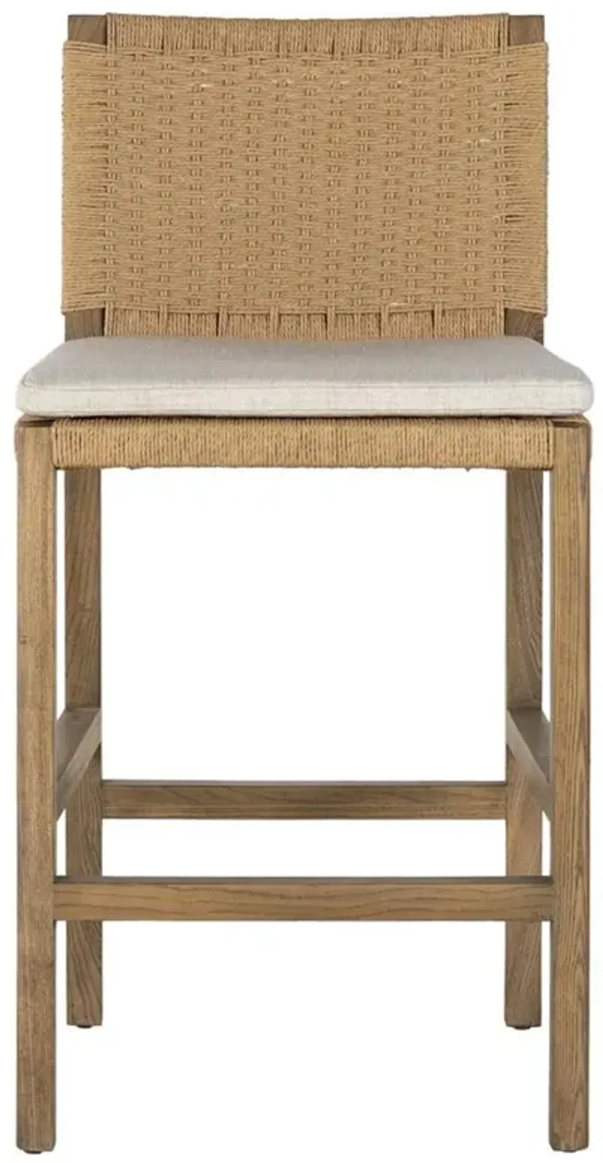 Open Box Zulu Rustic Lodge Beige Performance Woven Back Brown Wood Frame Bar Stool