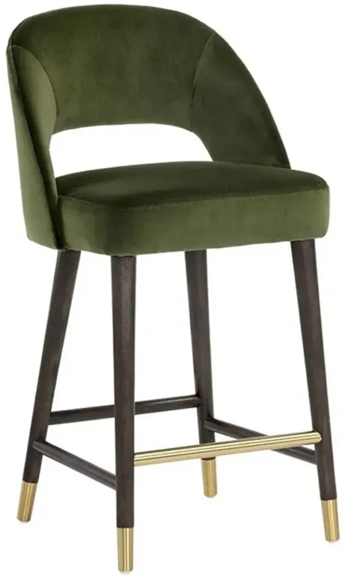 Open Box Cheekra Mid Century Moss Green Upholstered Velvet Wood Steel Counter Stool