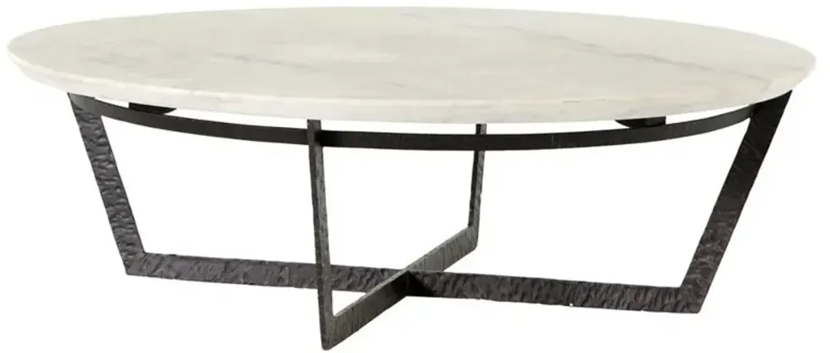 Open Box Kian Industrial Loft White Marble Hammered Iron Round Coffee Table