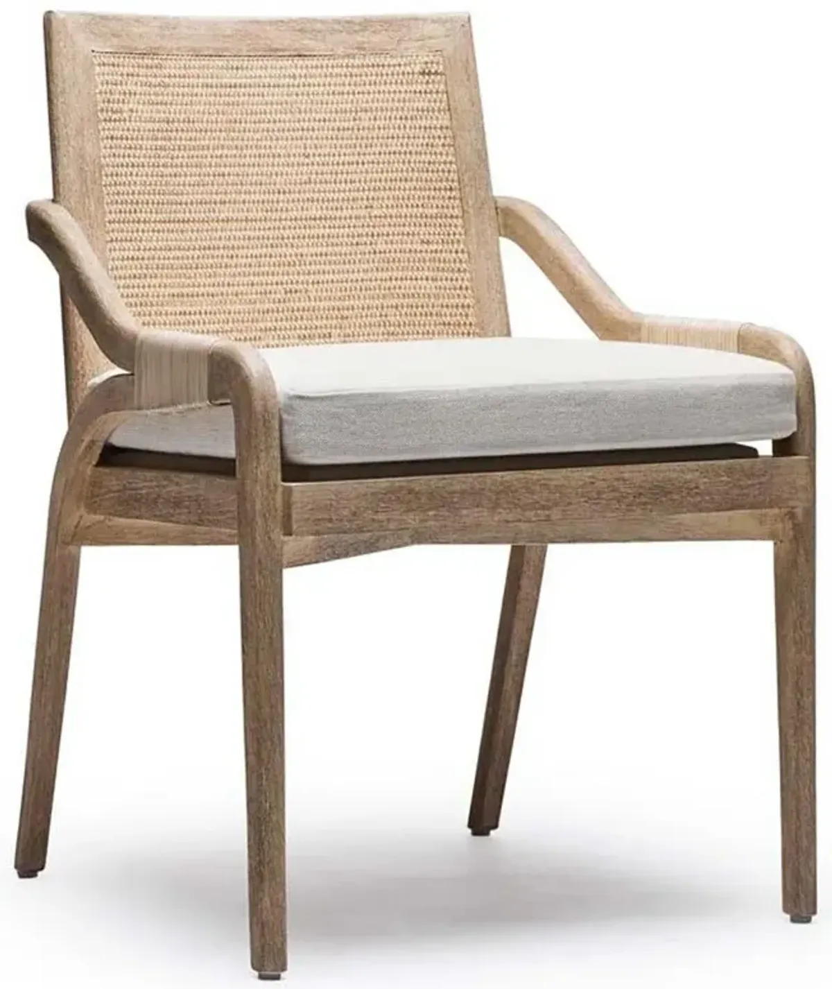 Delray Off White Linen Ceruse Mahogany Woven Rattan Dining Side Chair