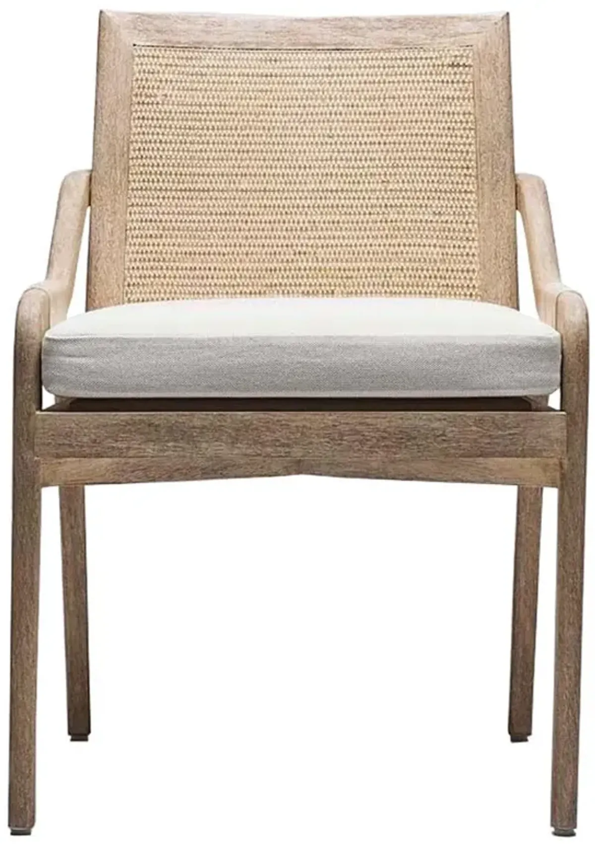 Delray Off White Linen Ceruse Mahogany Woven Rattan Dining Side Chair