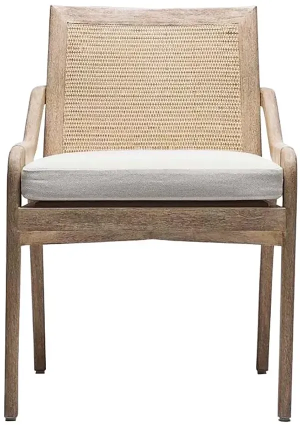 Delray Off White Linen Ceruse Mahogany Woven Rattan Dining Side Chair