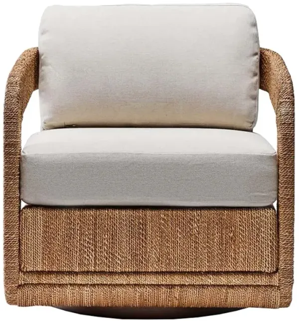 Harbour Coastal Off White Linen Natural Abaca Rope Swivel Chair