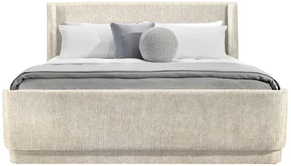Kaia Modern Classic Sand Grey Aria Upholstered Wingback Bed - King