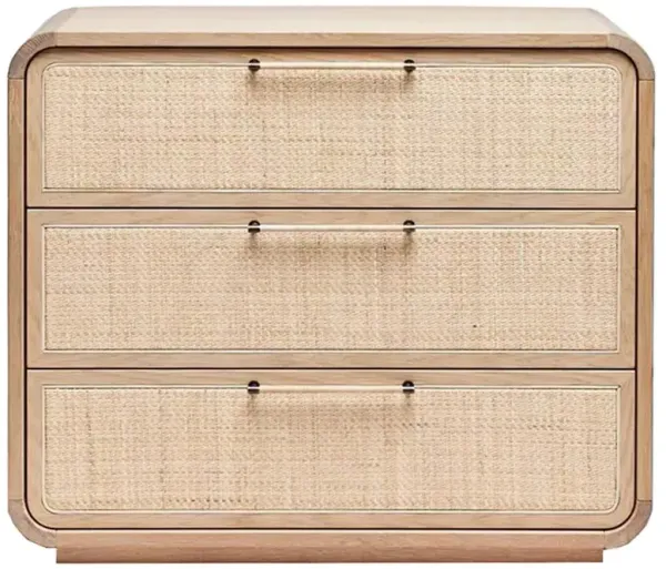 Marsh Coastal Beach Saddle Oak Wood Blonde Woven Rattan Dresser