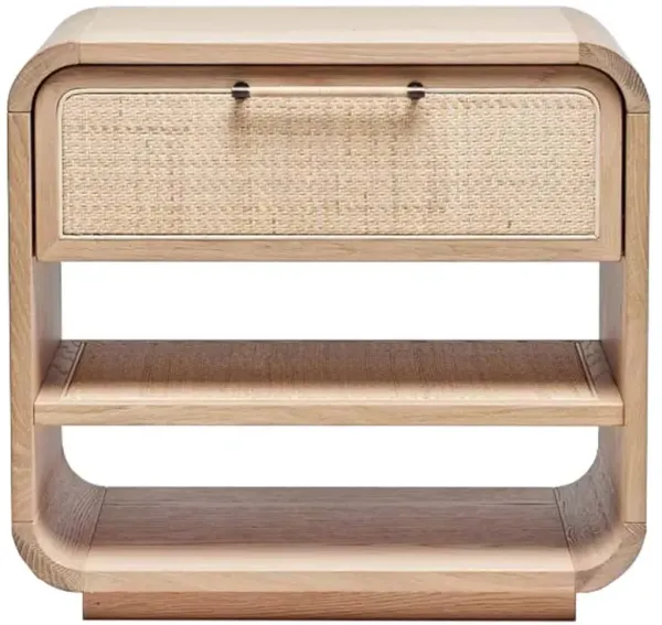 Marsh Coastal Beach Saddle Oak Blonde Woven Rattan Nightstand