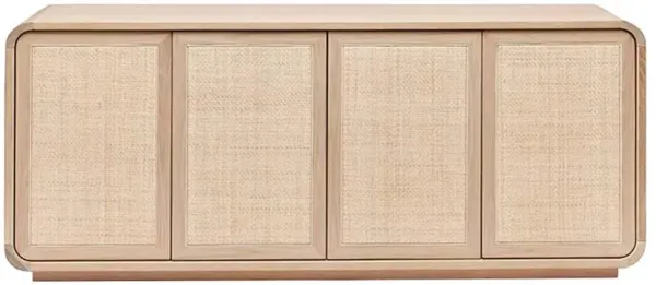Marsh Coastal Beach Saddle Oak Wood Blonde Woven Rattan Credenza