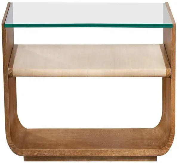 Mia Coastal Beach Glass Top Ceruse Brown Oak Natural Sisal Nightstand