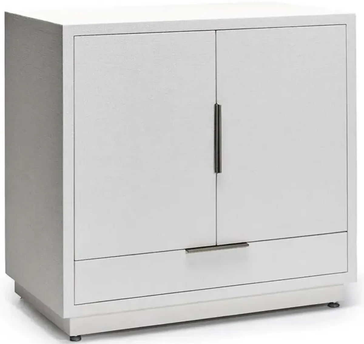 Montaigne Modern Classic White Faux Linen Brass Metal Bar Cabinet