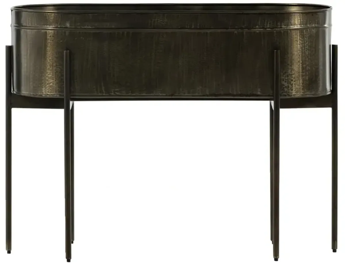 Jared Industrial Loft Brass Iron Brown Base Oval Outdoor Planter