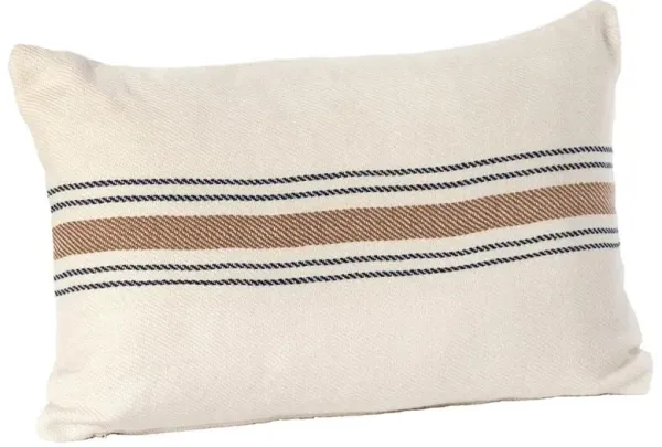 Wendy Coastal Beach Beige Striped Indoor Outdoor Lumbar Pillow - 16x24