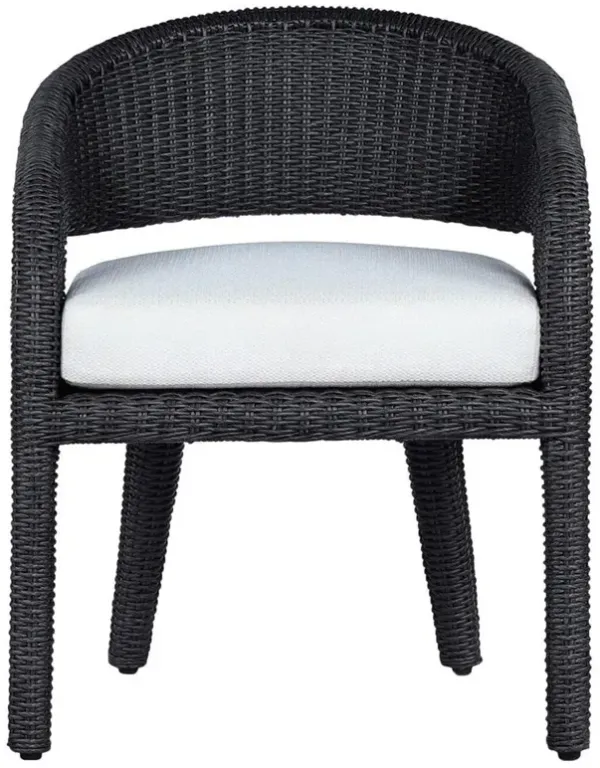 Alexander Coastal Off White Upholstered Black Woven Outdoor Dining Arm Chair