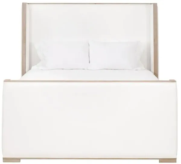 Tana Modern Classic White Performance Natural Grey Oak Wingback Bed - King