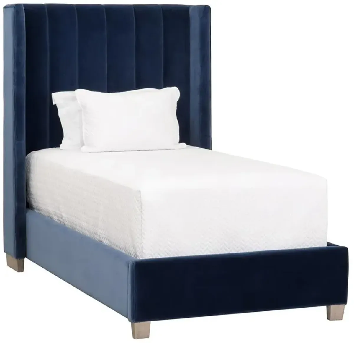 Charo French Blue Velvet Upholstered Oak Wood Tufted Wingback Bed - Twin