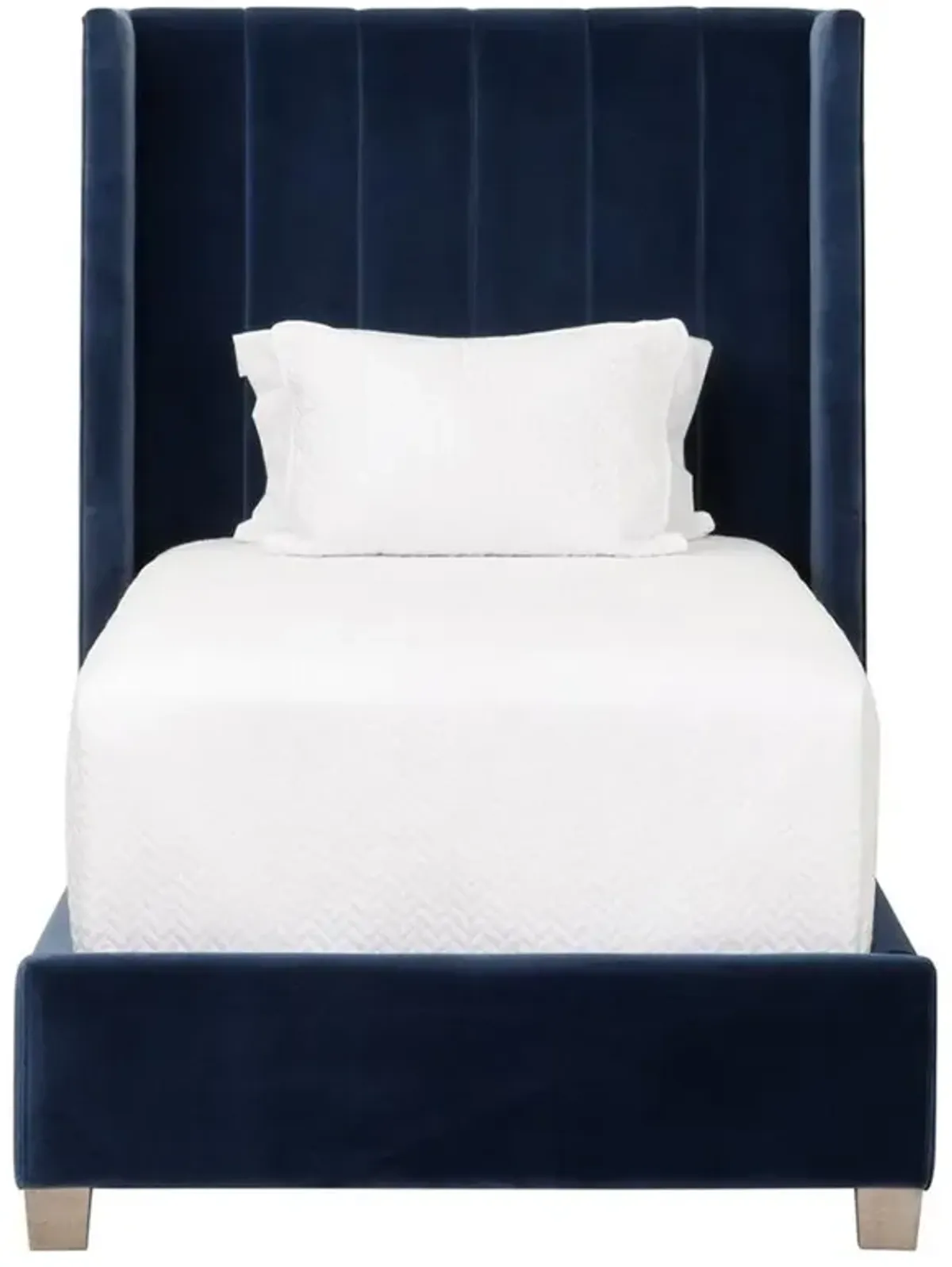 Charo French Blue Velvet Upholstered Oak Wood Tufted Wingback Bed - Twin