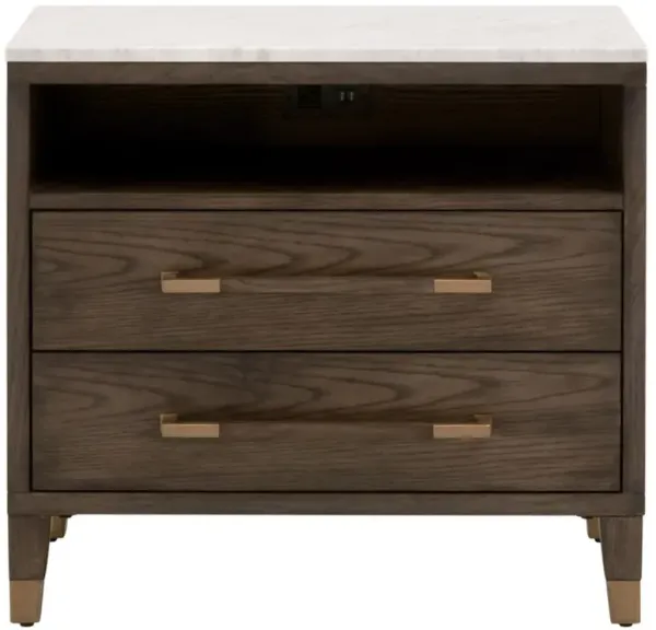 Noah Modern Classic Brown Oak Wood Cream Marble Nightstand