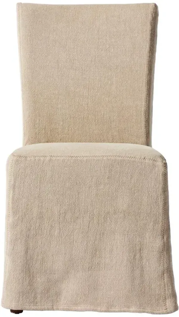 Vannie Modern Classic Beige Linen Flax Slipcover Dining Chair