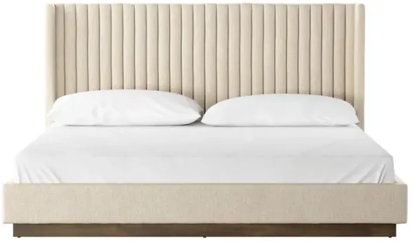 Mirica Rustic Cream Performance Channel Brown Wood Tufted Wingback Bed - King