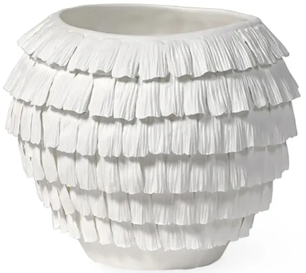 Palecek Vivian French Country White Porcelain Ruffled Decorative Vase - Short