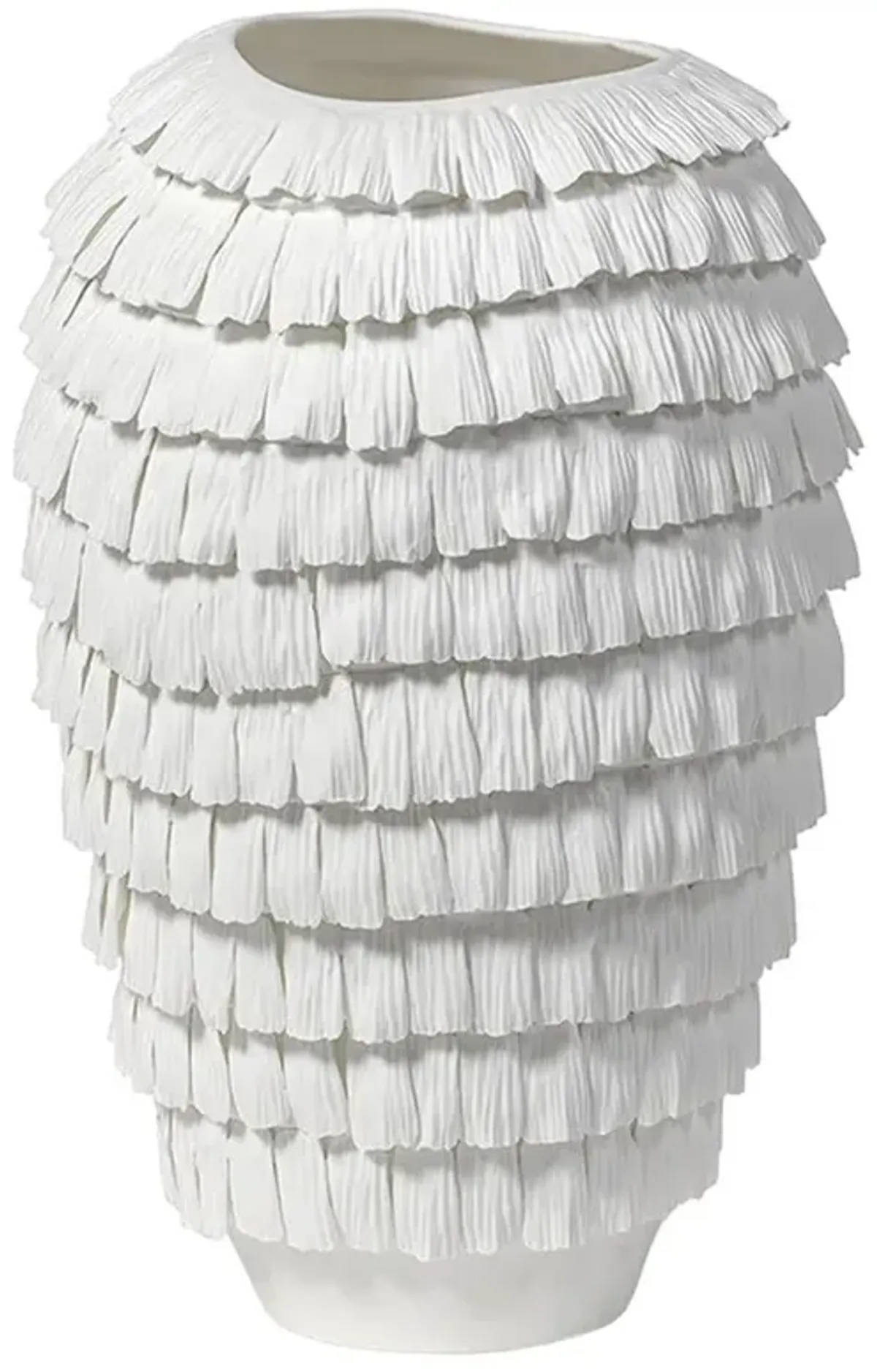 Palecek Vivian French Country White Porcelain Ruffled Decorative Vase - Tall