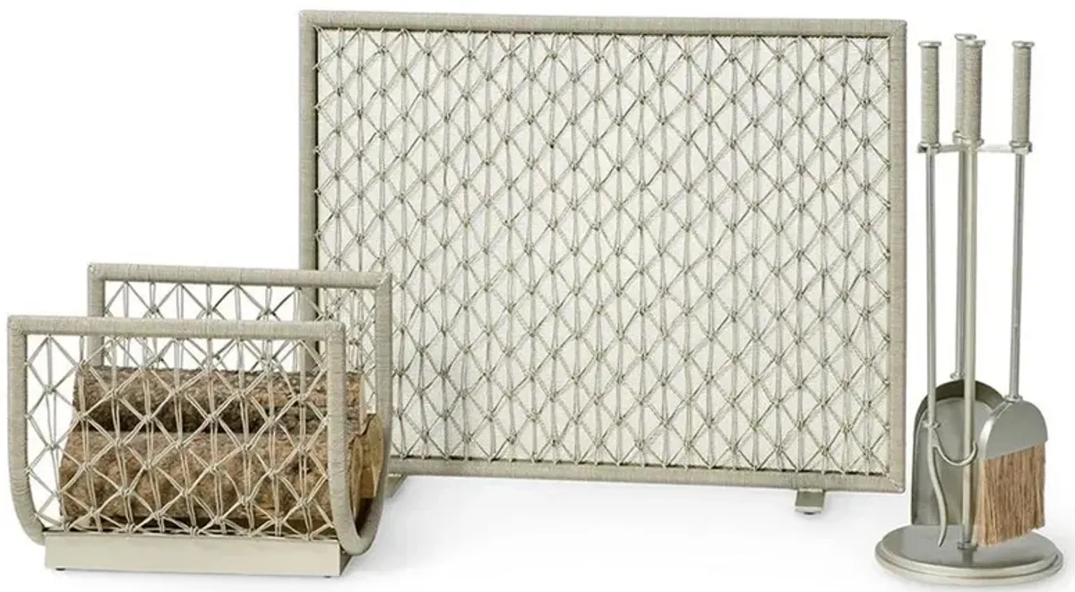 Palecek Kensington Coastal Champagne Wrought Iron 3 Piece Fireplace Tool Set