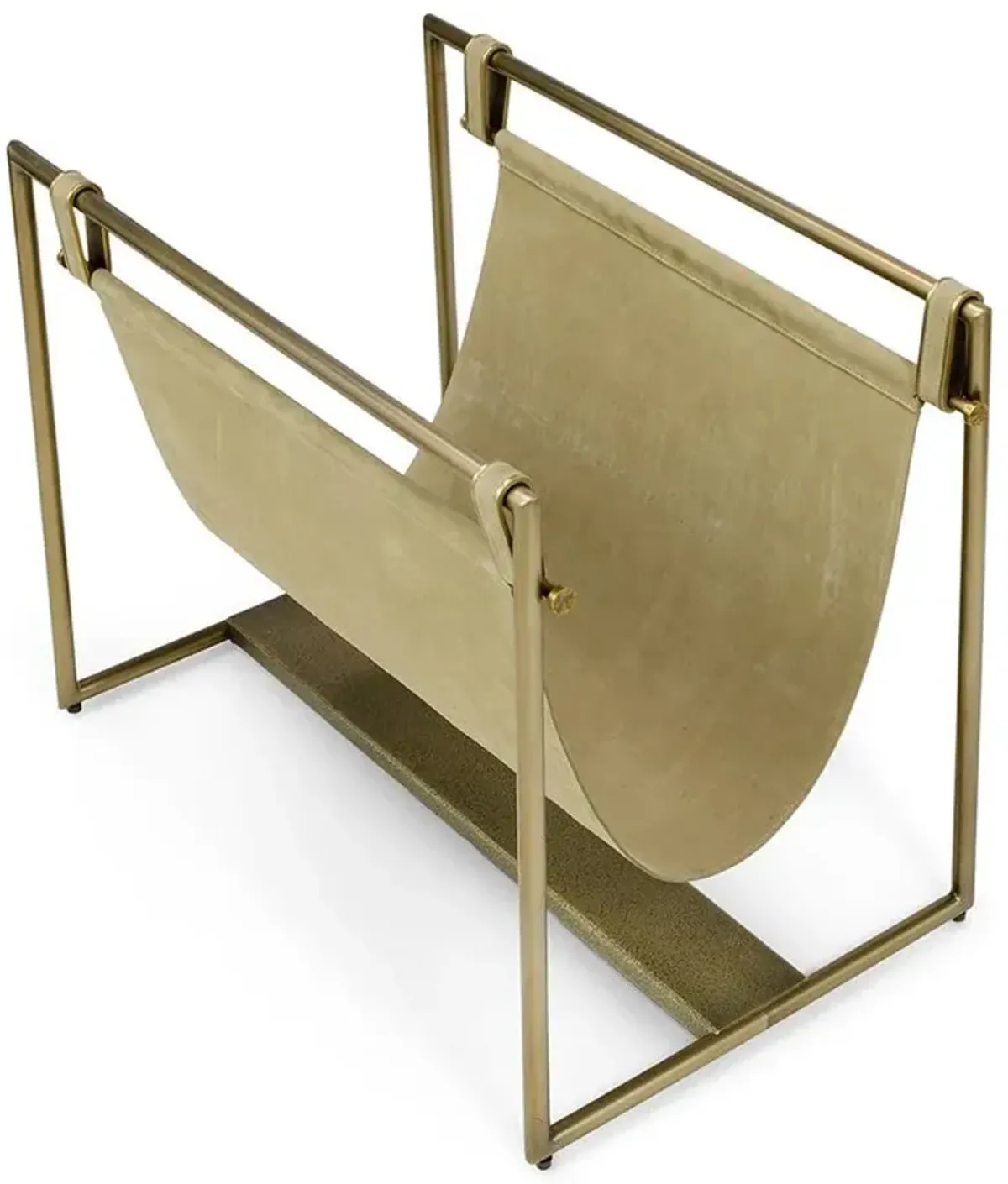 Palecek Lancaster Industrial Natural Leather Antique Brass Fireplace Log Holder