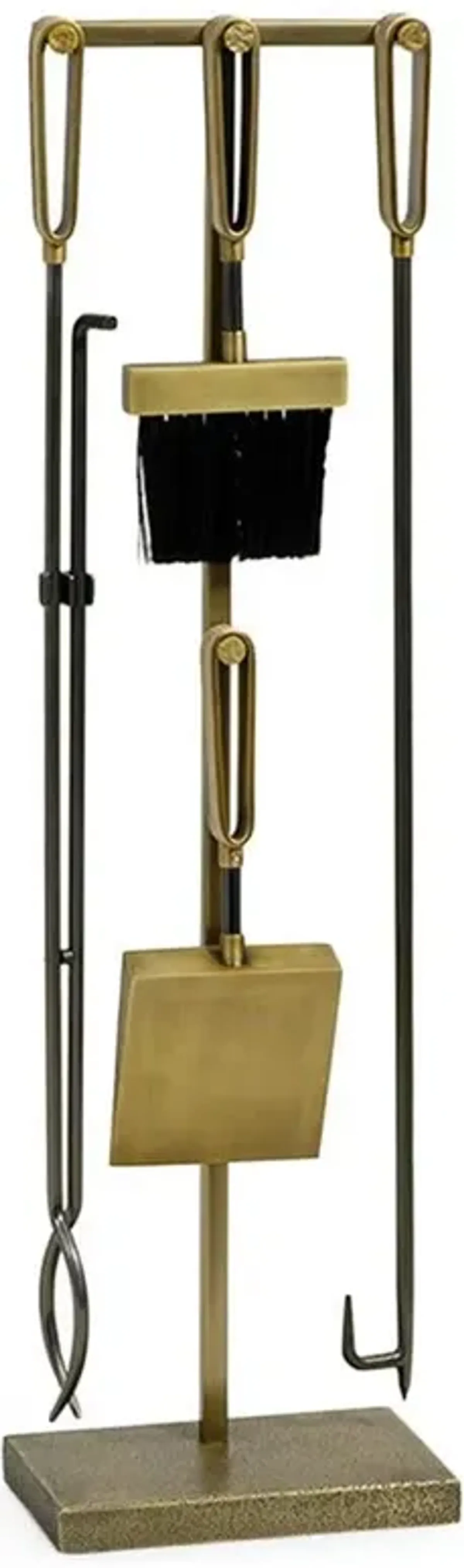 Palecek Lancaster Natural Leather Antique Brass 4 Piece Fireplace Tool Set