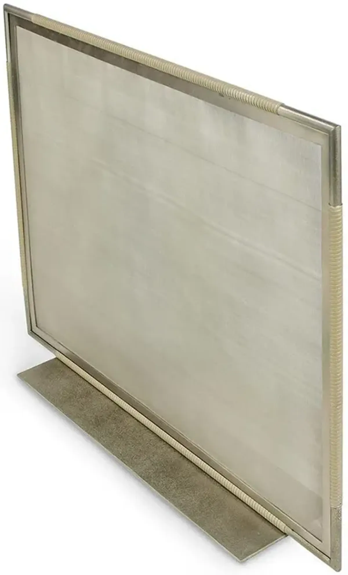 Palecek Landon Antique Pewter Metal Frame Taupe Faux Leather Fireplace Screen