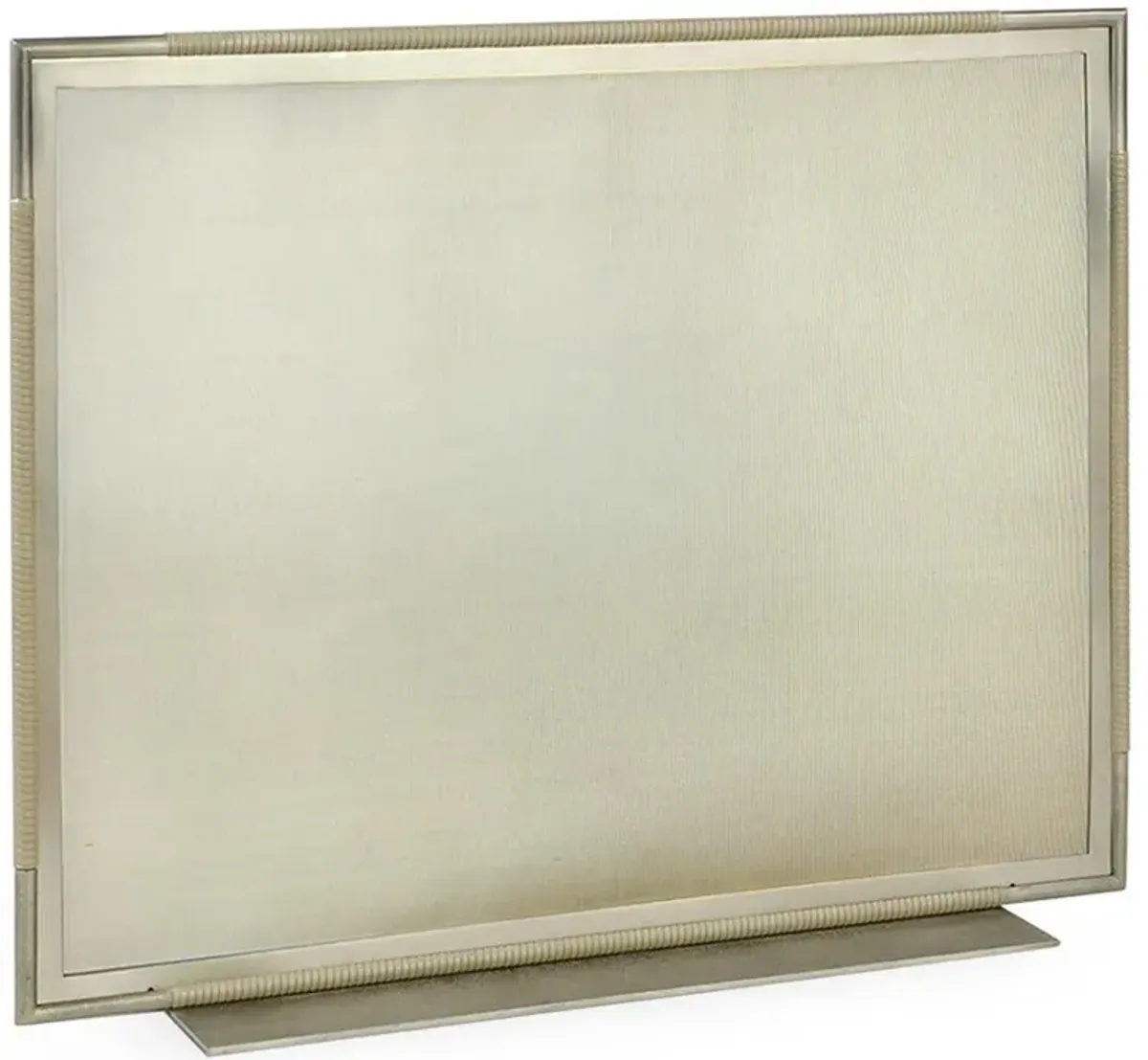 Palecek Landon Antique Pewter Metal Frame Taupe Faux Leather Fireplace Screen