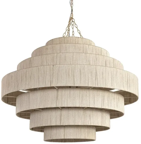 Palecek Everly Coastal Beach Natural Abaca Rope Taupe Metal Frame Chandelier
