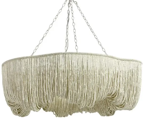Palecek Lola Coastal Beach Off White Coco Bead Metal Frame Chandelier
