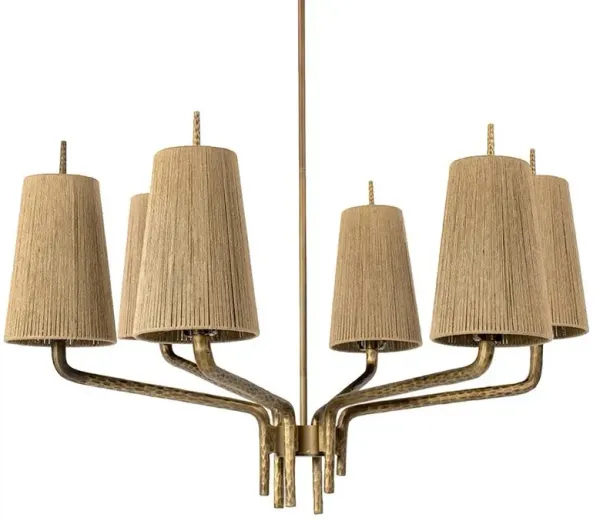 Palecek Renee Coastal Natural Jute Rope Antique Brass Metal Shaded Chandelier