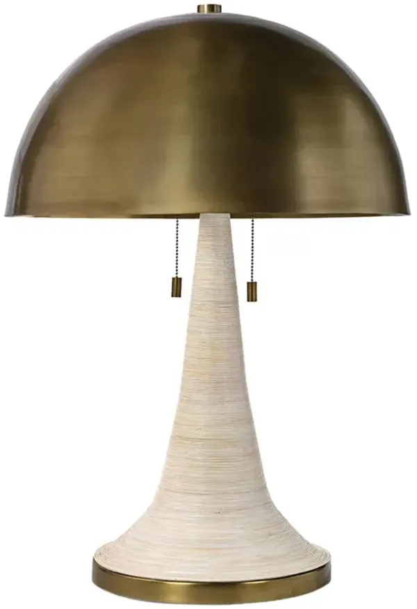 Palecek Harris Bleached White Rattan Wrapped Antique Brass Iron Table Lamp