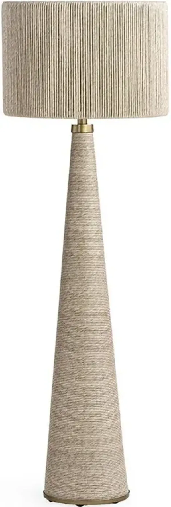 Palecek Portland Coastal Beach Beige Wrapped Brass Metal Outdoor Floor Lamp