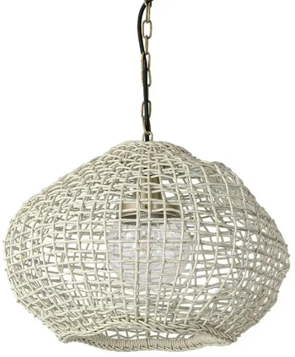 Palecek Belvedere Coastal Beach Whitewash Woven Outdoor Pendant - Small