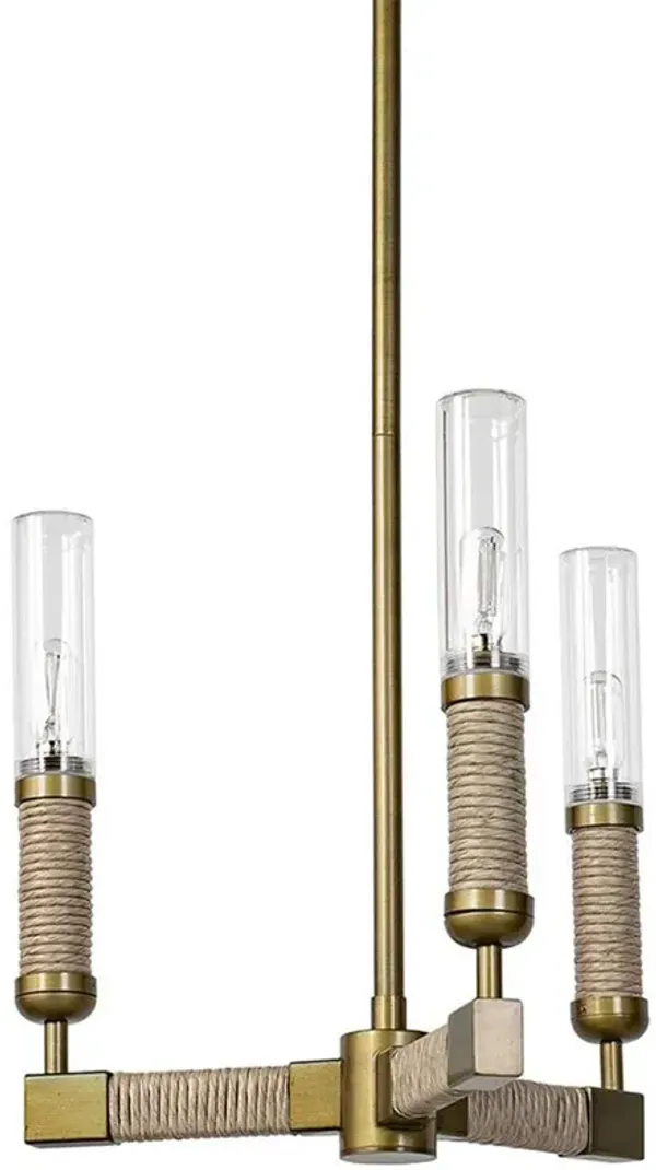 Palecek Carolina Brown Wrapped Brass Metal Frame Outdoor Chandelier - Small