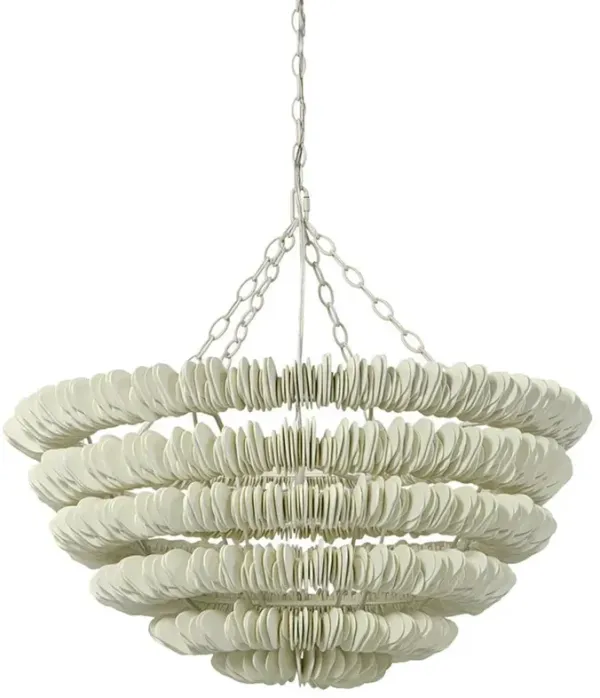 Palecek Hannah Coastal Beach Off White Wood Disc Metal Frame Chandelier